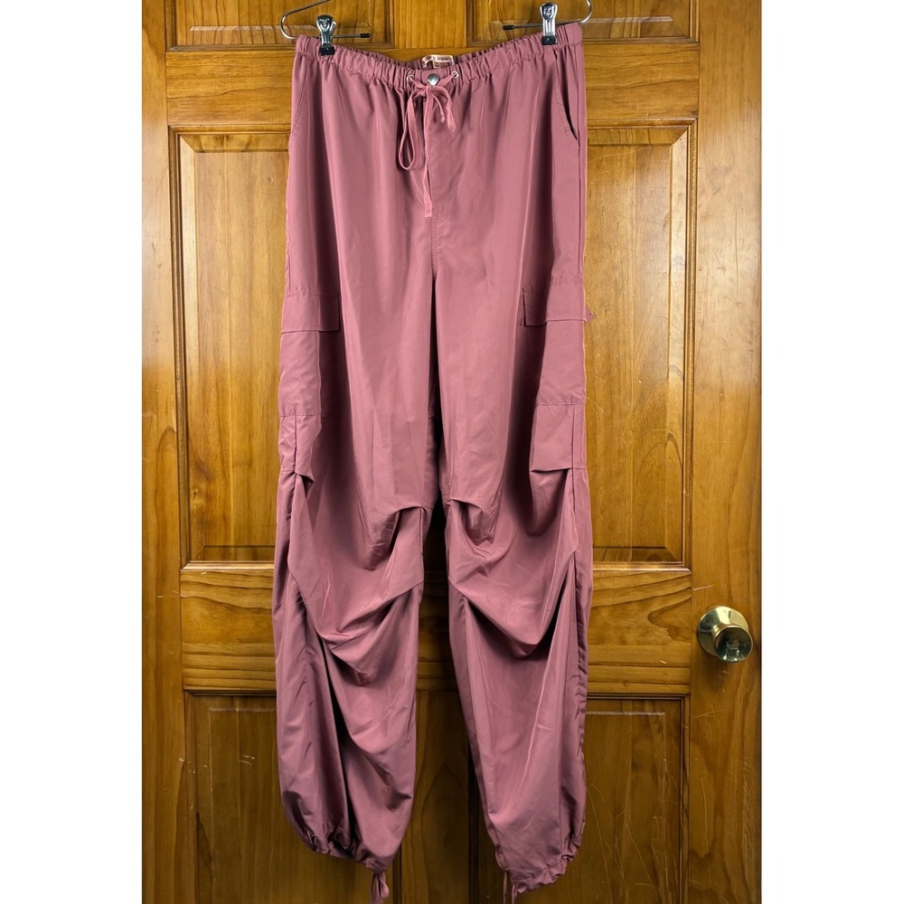 Y2K Pink Cargo Parachute Pants Womens M Baggy Dusty Rose Streetwear Bailey Rose